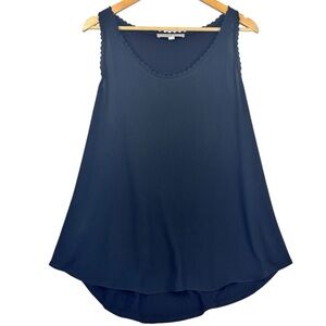 Loft Black Sheer Front Solid Back Scalloped Neckline & Arm Hem Sleeveless Top XL